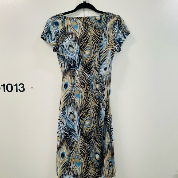 vintage y2k new york and co peacock print faux wrap dress - Picture 2 of 5